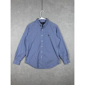 Ralph Lauren Button Down Shirt Mens 15.5 Blue‎ Stripe Classic Fit Long Sleeve
